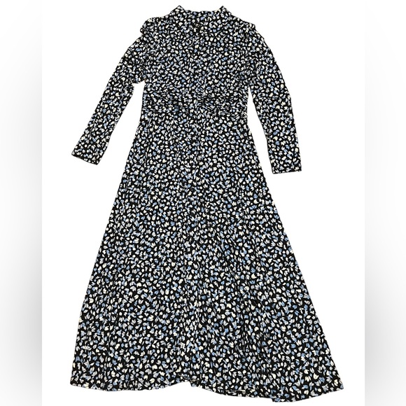 Hobbs London Nadina navy/white long sleeve petal print midi jersey dress - Picture 4 of 13
